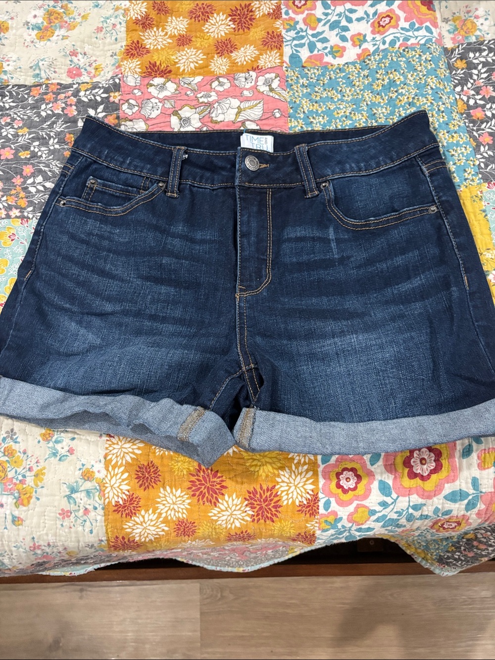 Time and Tru Dark Blue Roll-Cuff Denim Shorts
